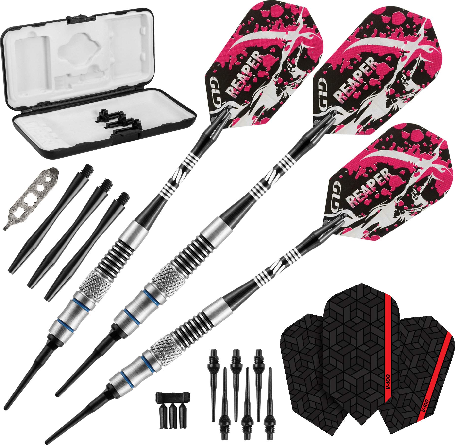 Viper Grim Reaper 80% Tungsten Soft Tip Darts with Storage/Travel Case, Medium Knurling, 18 Grams