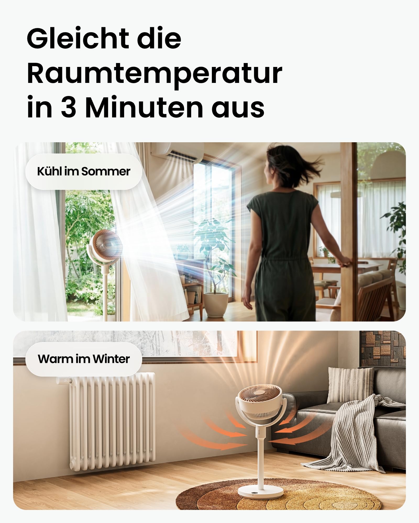 SwitchBot Standventilator mit Luftzirkulation mit RGB-Beleuchtung, 22 dB-ultra-leise, Fernbedienung, Matter via Hub, 9,15 m³/min Luftstrom, höhenverstellbar, 4 Modi, 9 Geschwindigkeiten, 9h-Timer 5