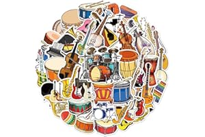 TWGOGOTIC Musical Instrument Stickers - 50 Pcs Music Stickers Motivational Vinyl Waterproof Stickers Cartoon Lovely PVC Kawaii Decals Funny Vinyl Decoration DIY Decor for Teens (Instrument)