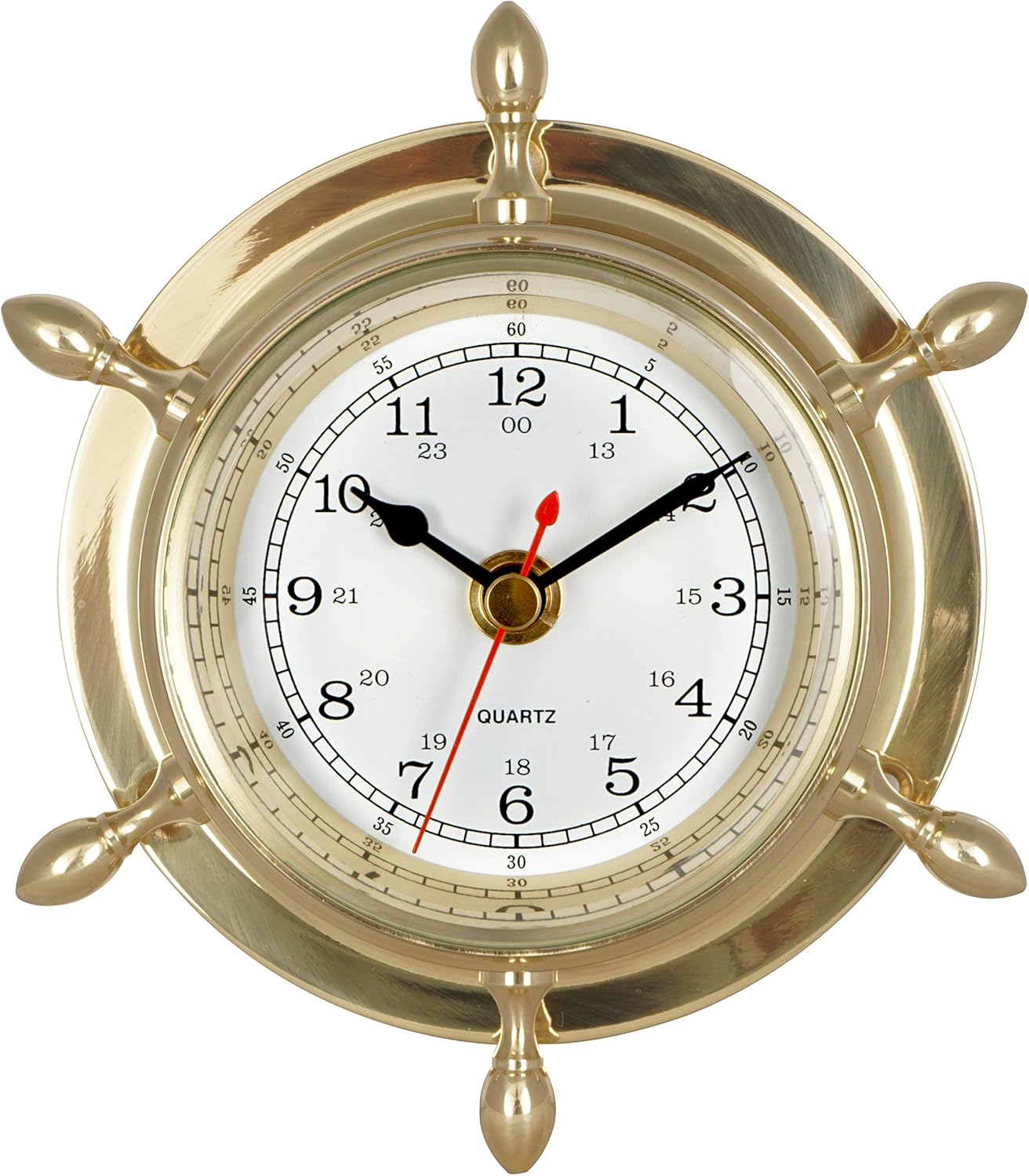 JUSTIME 3 Inch Antique Solid Brass Ship Wheel Clock