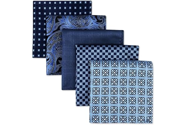SHLAX&WING Assorted 5 Pieces Mens Silk Pocket Squares Handkerchiefs Set Lot