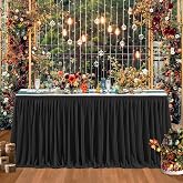 Little Funny Black Table Skirts for Rectangle Tables - 6ft Polyester Tablecloth Skirt with Ruffle for Birthday Party, Banquet, Wedding, Bridal Shower Decorations Desk Skirt for Teacher Desk