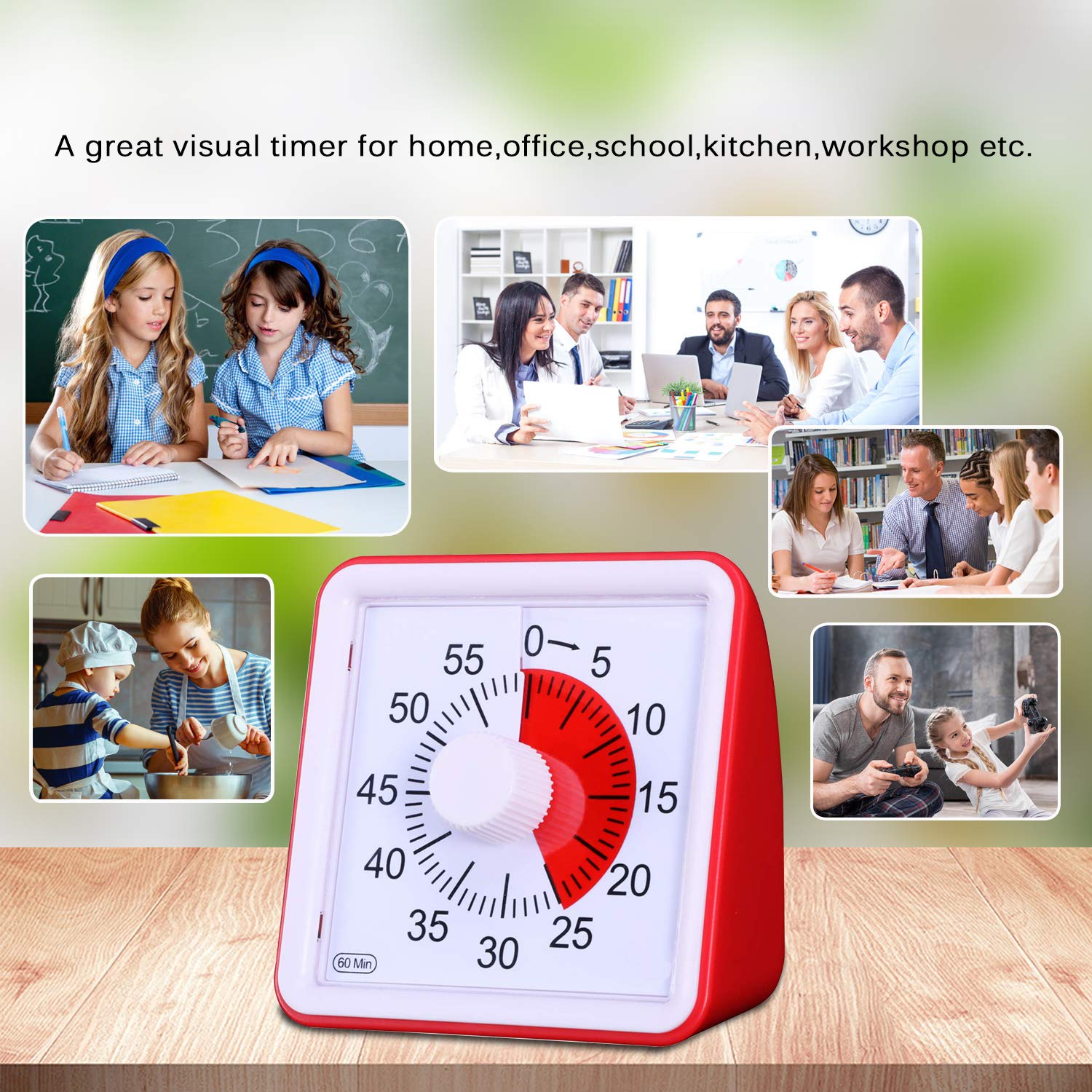 Yunbaoit Visual Analog Timer,Silent Countdown Clock, Time Management Tool for Kids and Adults … (Red)