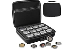 WAEKIYTL 46mm Coin Capsules with 11 Sizes Foam Gasket and Plastic Storage Organizer Box, Coin Storage Case with Lock Coin Collection Supplies for Dime,Cent,Nickel,Quarter,Silver Dollar,Half Dollar (Black Foam Gasket)