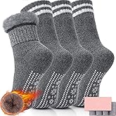 ICEIVY Thermal Slipper Socks, Thick Grip Hospital Plush Slipper Grip Socks Women Winter Soft Warm Cozy Socks 4 Pairs