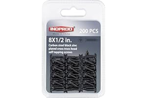 INDPROD Black Wood Screws 1/2 Inch, 200Pcs Self Tapping Wood Screw #8 x 1/2", Zinc Plated Steel, Modified Truss Head, Phillips Drive, Carbon Steel, for Drywall/Metal/Plastic/Furniture, Black