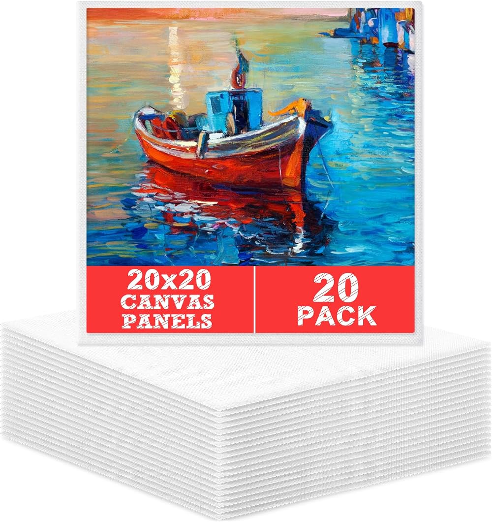 MOKANI 20 Packs Canvas 20 x 20 cm Blank Panels for Painting 3 mm Thick 20 pcs