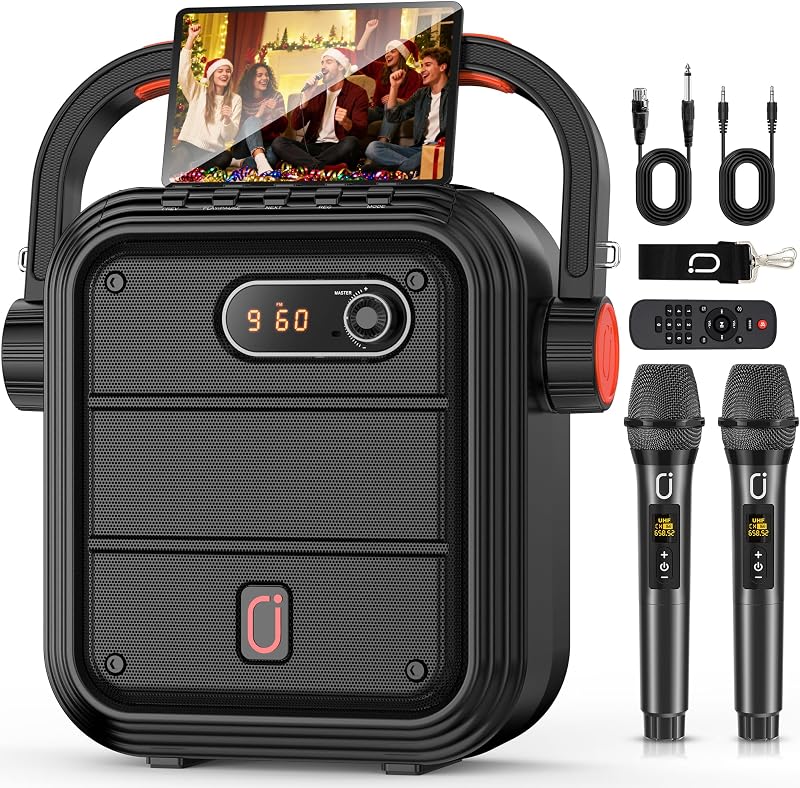 JYX Karaoke Machine 2 Wireless Mics Bluetooth Speaker Portable 5200mAh