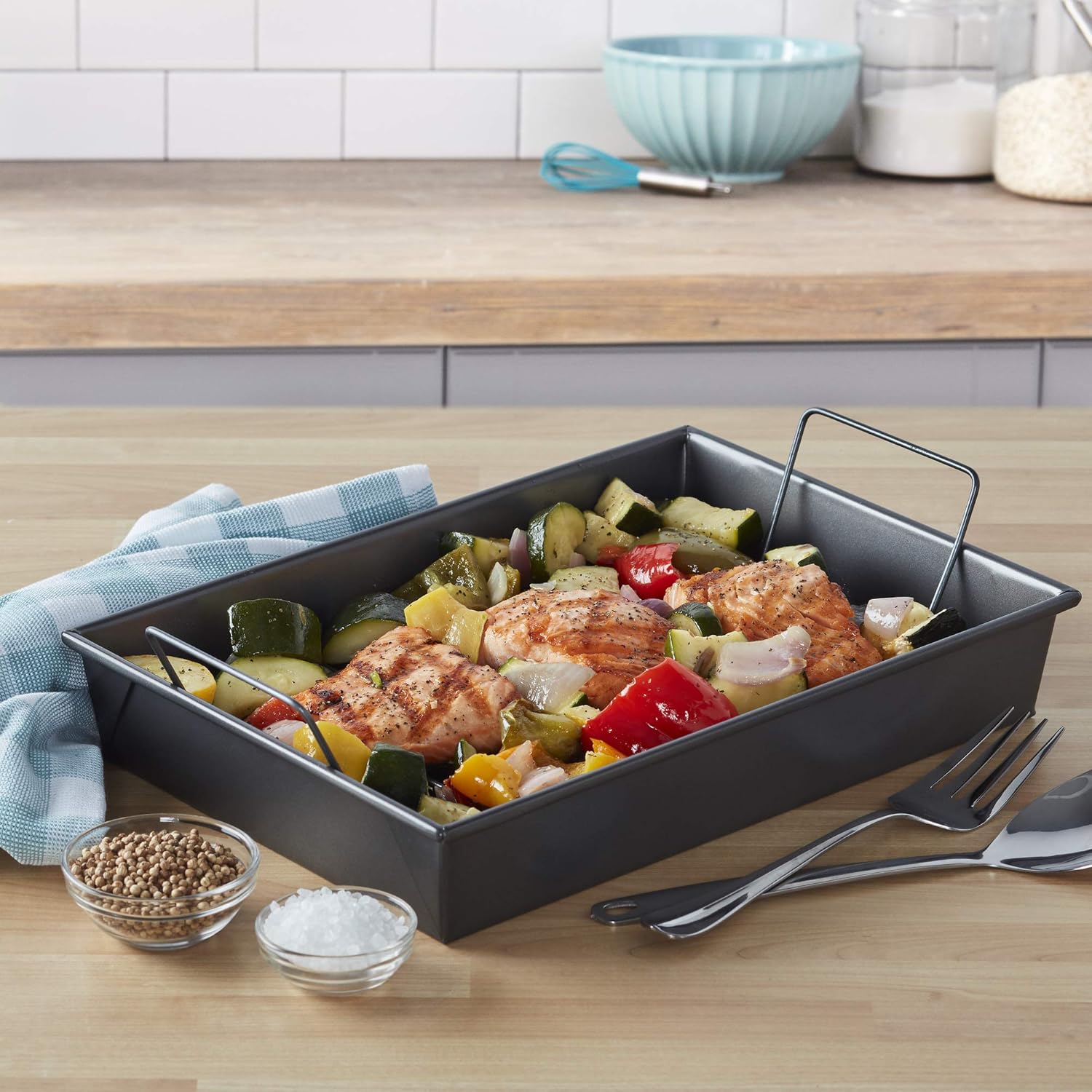 Chicago Metallic Professional Roast Pan with Non-Stick Rack, 13-Inch-by-9, Gray: Kitchen & Dining