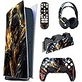 PlayVital Full Set Skin Decal for ps5 Console Digital Edition, Sticker Vinyl Decal Cover for ps5 Controller & Charging Station & Headset & Media Remote - Wasteland & Cloudstorm Wukong