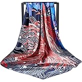 WUZININGLE 43" Large Square Silk Head Scarf Stain Bandanas for Women 100% Silk Scarf for Hair Wrapping at Night