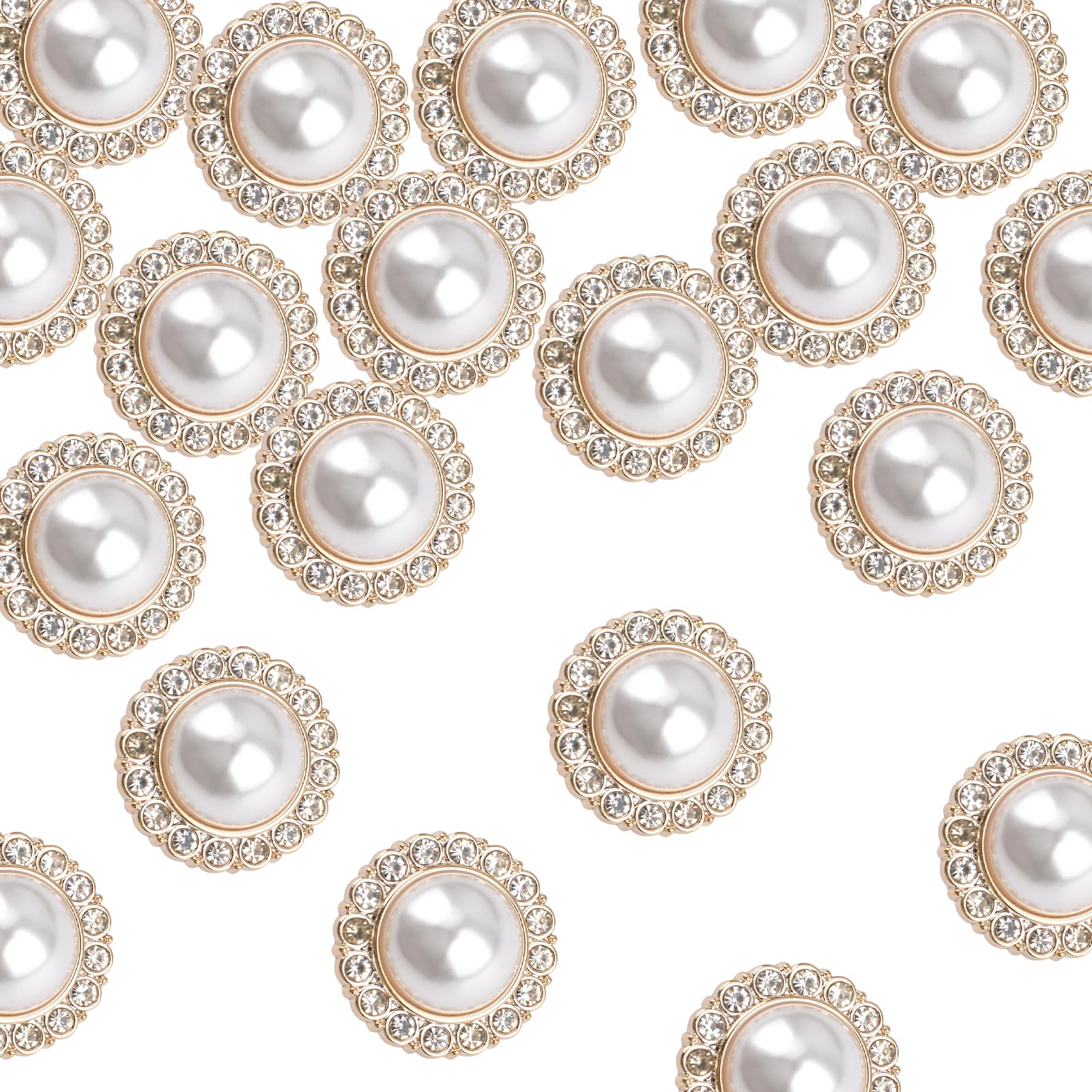 URROMA 30 Pcs Faux Pearl Buttons with Rhinestone, Gold Retro Vintage Pearl Acrylic Buttons Round Crystal Buttons Sew on Buttons Embellishments for DIY Crafts, 23 mm