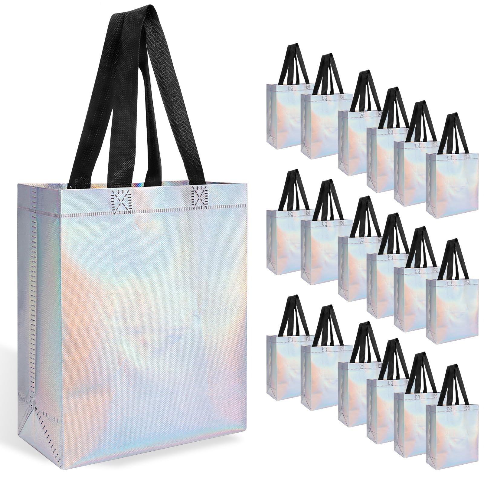 Photo 1 of ?18-Pack Shiny Color? Reusable Gift Bags with Handles, Bulk Goodie Bags for Valentines Day, Baby Shower, Birthday, Party Favors, Wedding, Holiday Goodie | 8x4x10 Inches | 18 Premium Shiny Color Bag | Eco-Friendly
