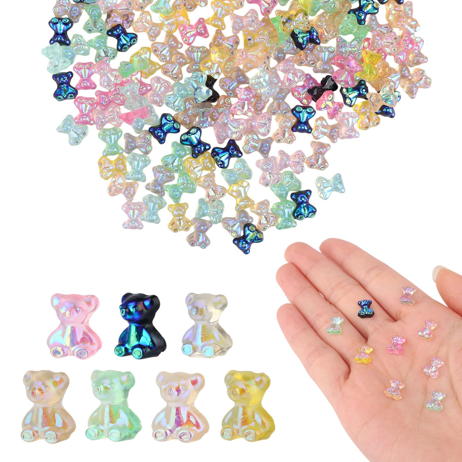 Lyreh 210pcs Mini Resin Bears, Multi-Color Iridescent Tiny Small Bears Resin Animal Miniature for Vase Filler Micro Landscape Garden Dollhouse Decor