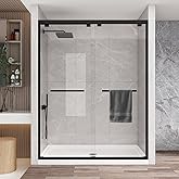 KPUY Glass Shower Door, 55-60" W x 76" H Semi-Frameless Double Sliding Shower Door, 1/4" (6mm) Thick Tempered Clear Glass wit