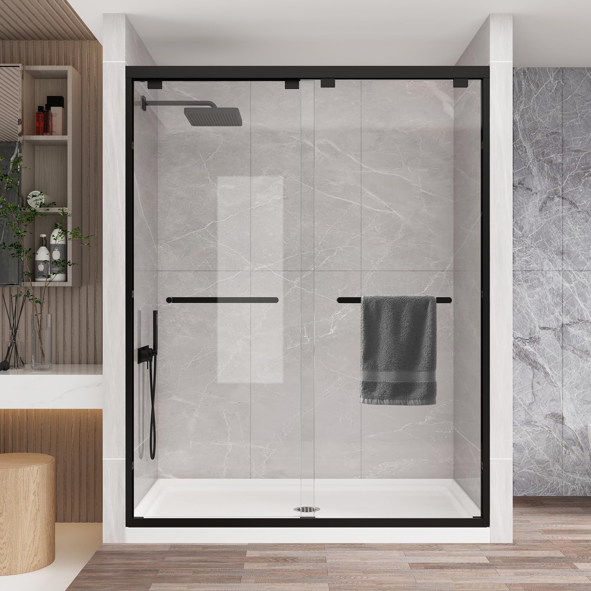 Photo 1 of ITEM IS MISSING PARTS, UNSURE WHAT PARTS ARE MISSING ----------------------------------------------------------------------------------------KPUY Glass Shower Door, 55-60" W x 76" H Semi-Frameless Double Sliding Shower Door, 1/4" (6mm) Thick Tempered Clea