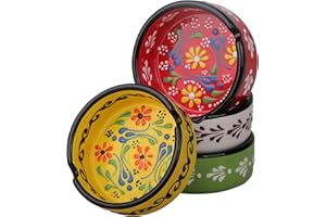 LADEM GROUP Ashtray Set for Indoor Outdoor Use Cigarette Ash Holder for Smokers Desktop Smoking Ash Tray - Home Office Decoration Hand-Paint Ceramic Cigar Ashtrays (4 Pcs - Red/Yellow/White/Green)