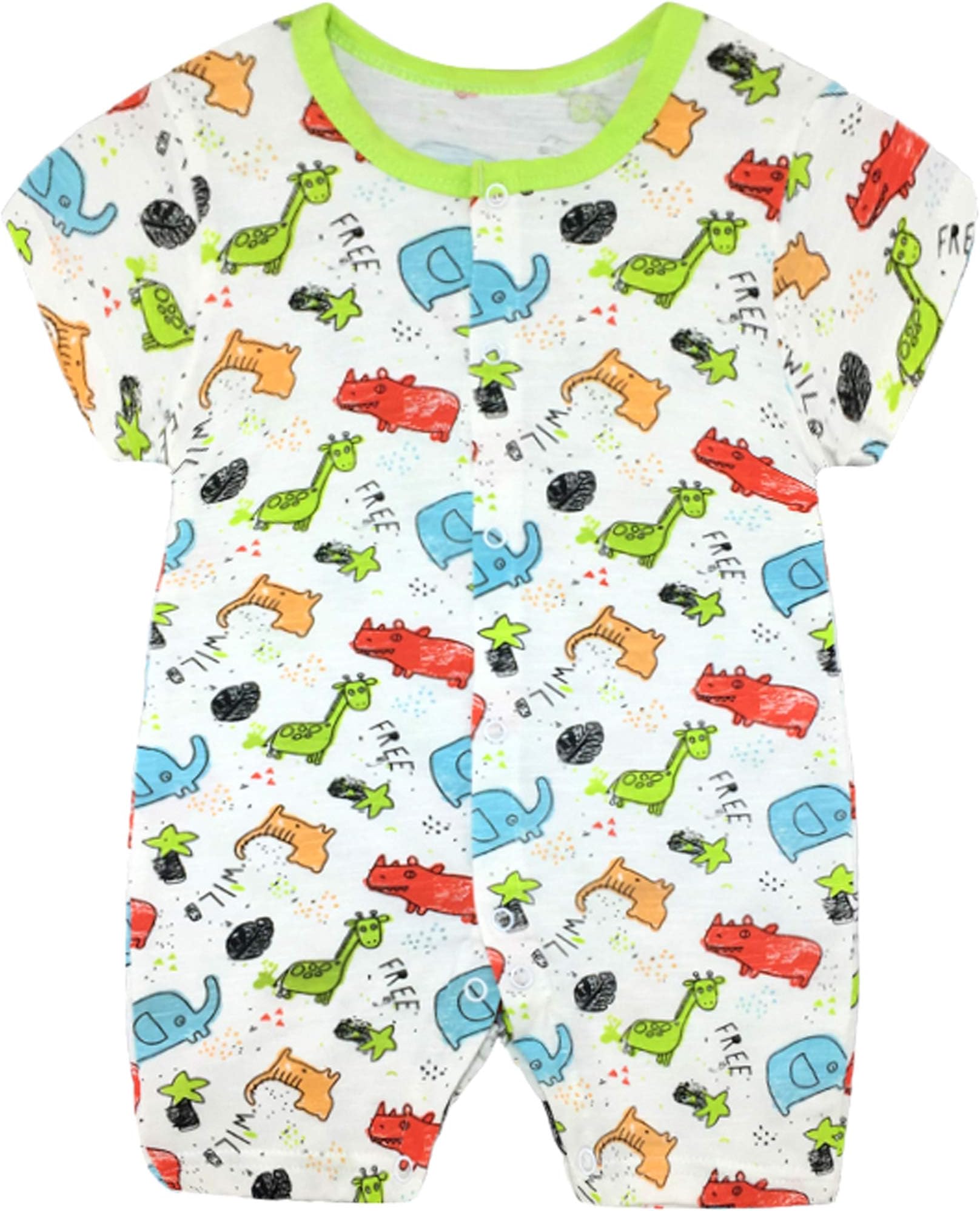 Newborn Baby Boys Girls Dinosaur Rompers Bodysuit Short Sleeves Jumpsuit Summer Overall 0-12 Months
