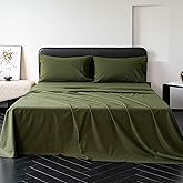 QKTE 100% Washed Cotton Yarn-Dyed Sheet Set Queen Size, Breathable Durable Soft Bedding Sheets Set 4 Pcs-1 Flat Sheet, 1 Fitted Sheet with with 17” Deep Pocket & 2 Pillowcase (Dark Green, Queen)