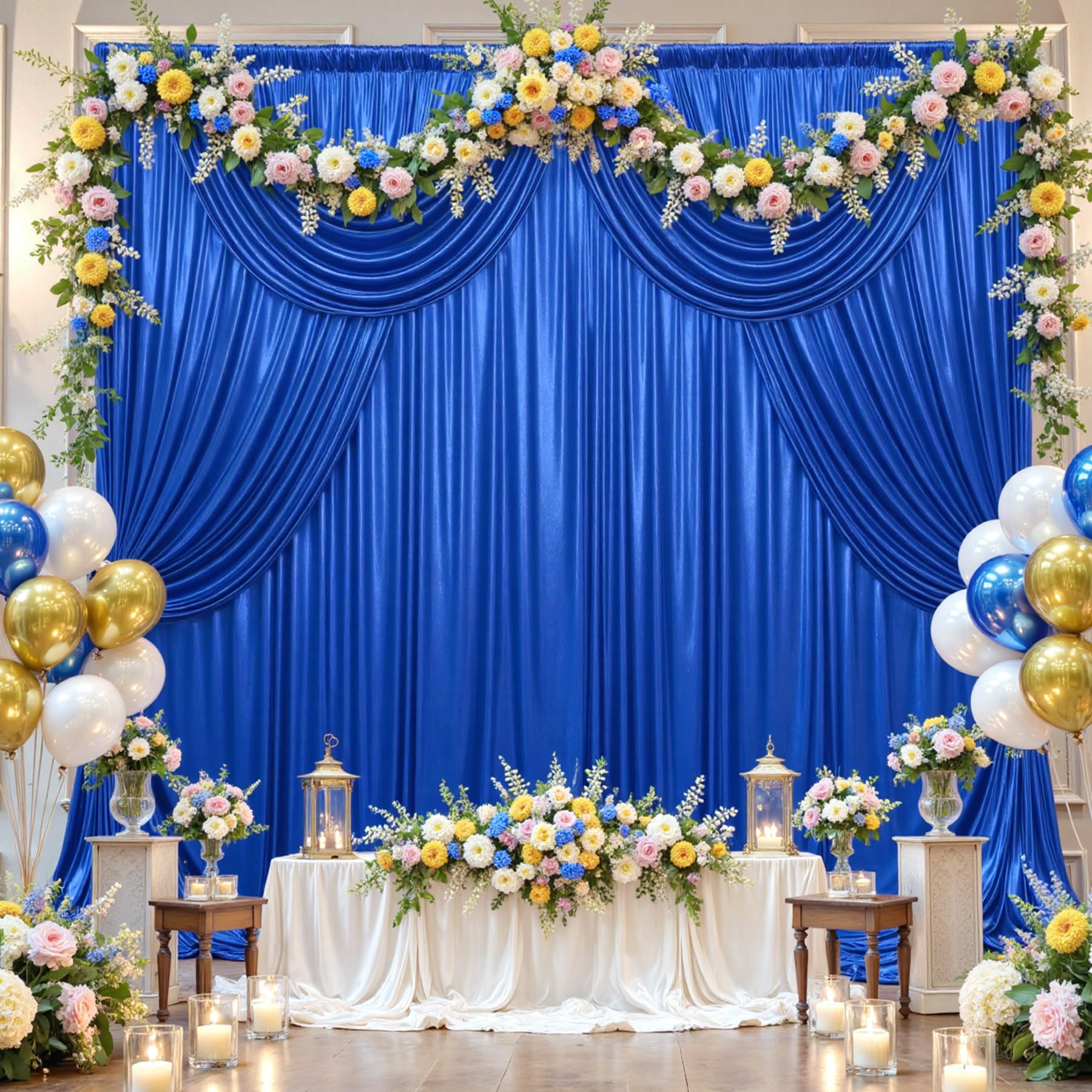 Photo 1 of 10x10 ft Royal Blue Sequin Backdrop Curtain Panels for Parties, Wrinkle Free Glitter Photo Backdrop Drapes 2 Panels 5x10FT Shimmer Back Drop Cloth for Wedding Birthday Christmas Photography Background