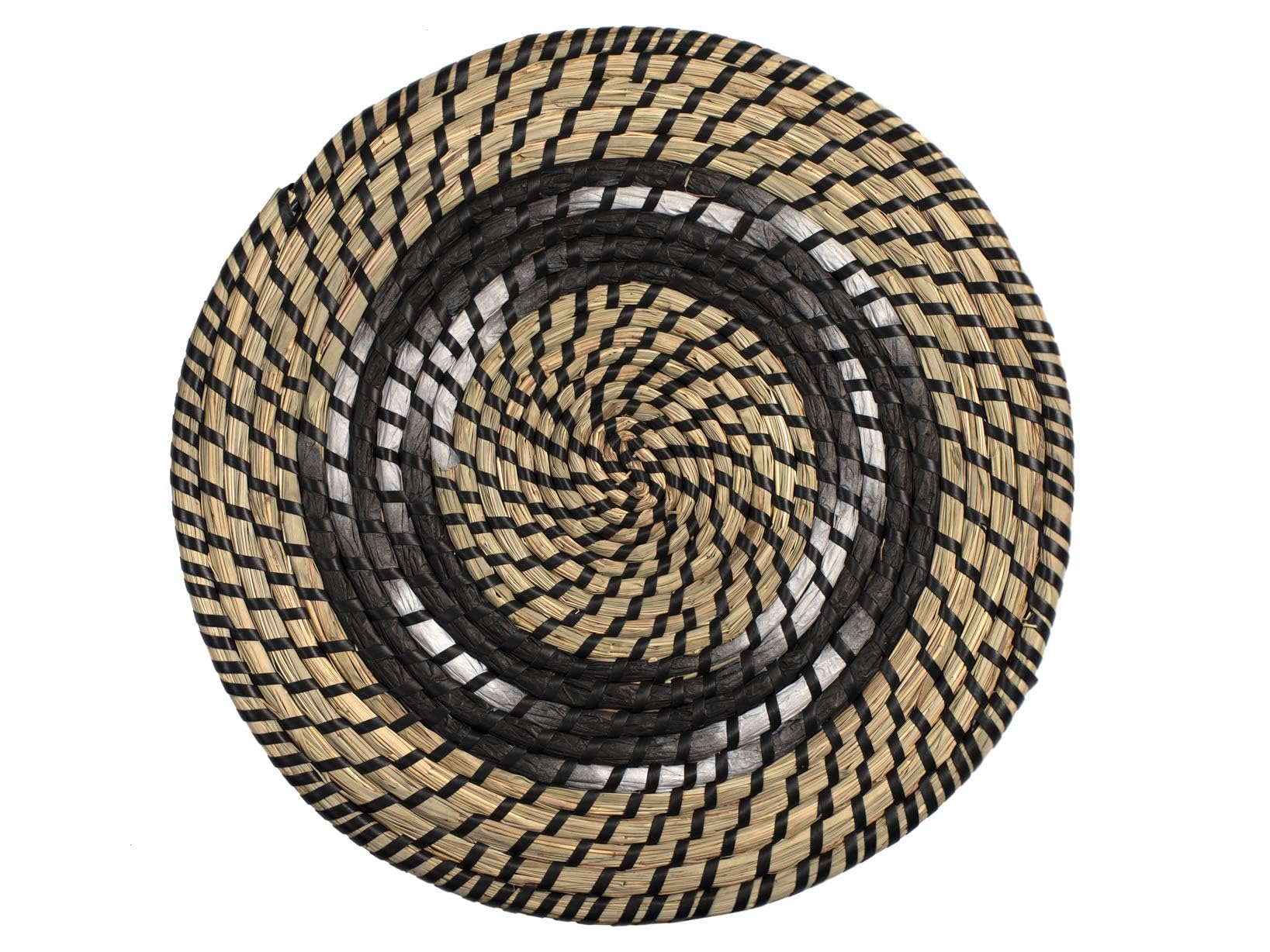 H&h Set of 6 Seagrass Placemats in Round Straw Coloured 38 cm
