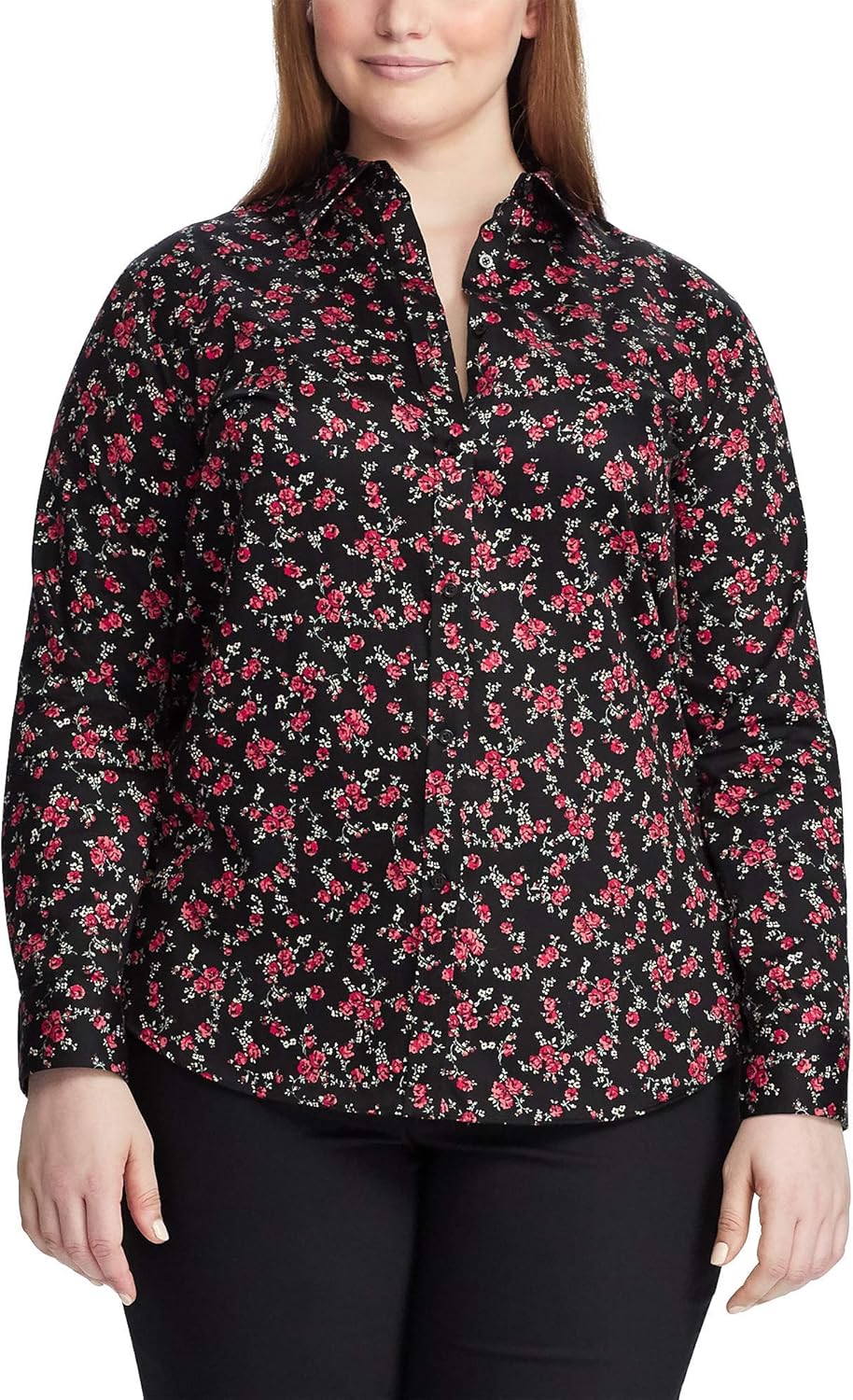 Chaps Women's Plus Size Long Sleeve Non Iron Cotton SateenShirt at