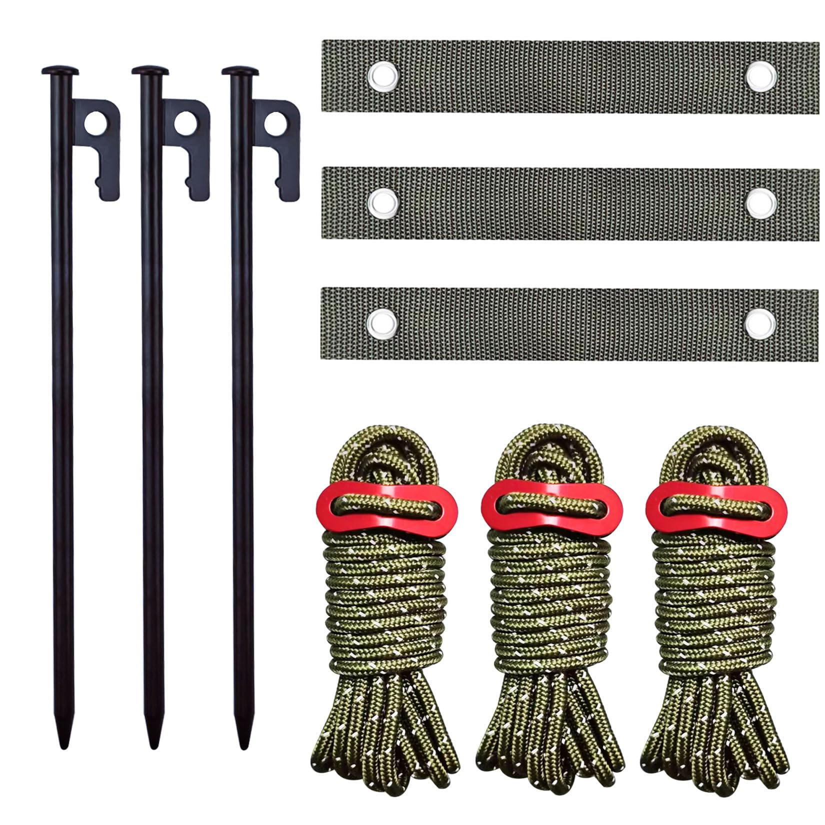 Photo 1 of Tree Stake Kit, Heavy Duty Garden Stakes Kit Including 3 Pieces 11.8 Inches Steel Tree Stakes, 3 Pieces 15.8 Inches Tree Straps and 3 Rolls 13.1 Feet Ropes (3sets-Tree Stake)
