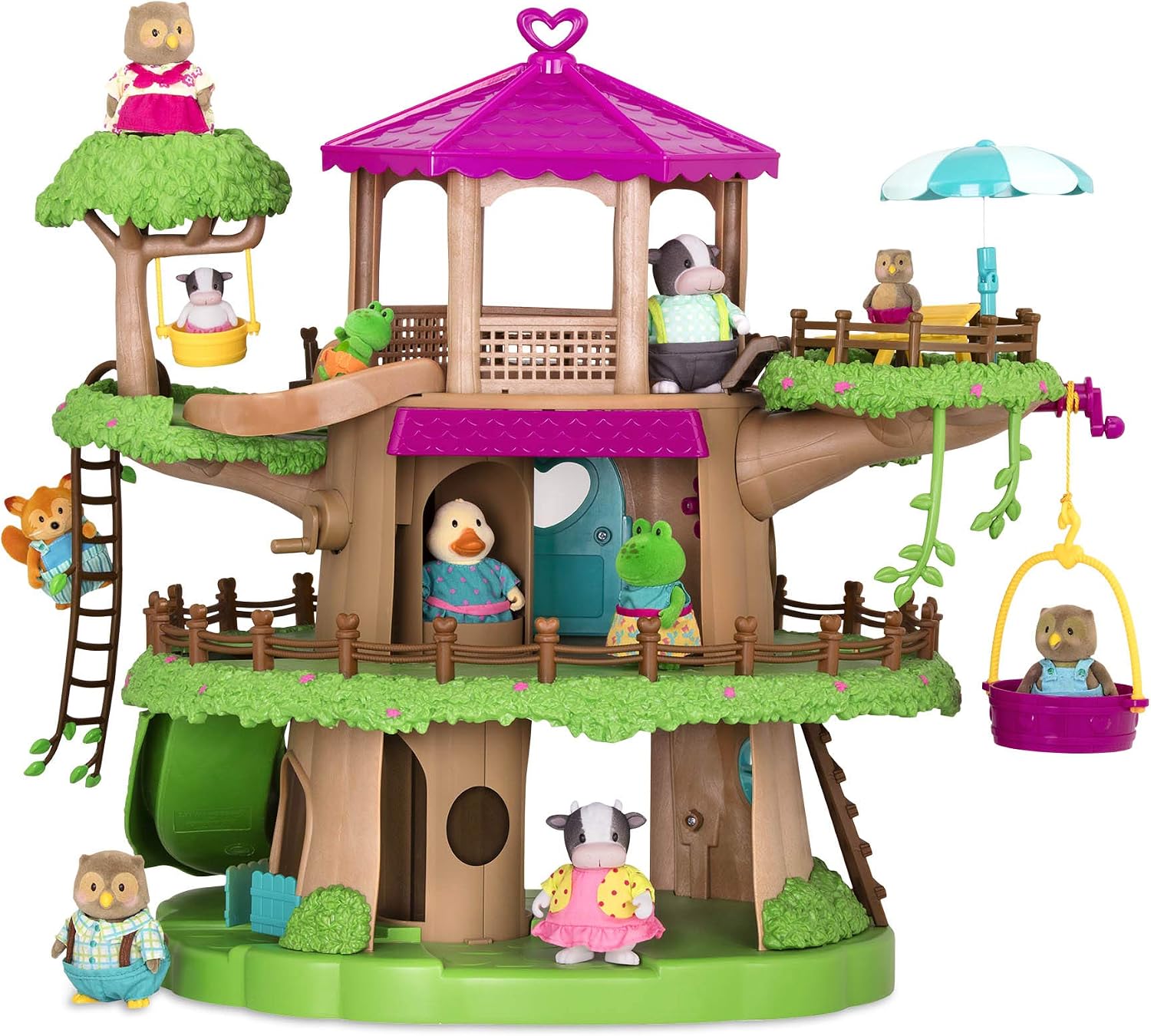 Li'l Woodzeez, Family Treehouse Playset with Crank Elevator, Ladders, Slides & Stairs - Image 3