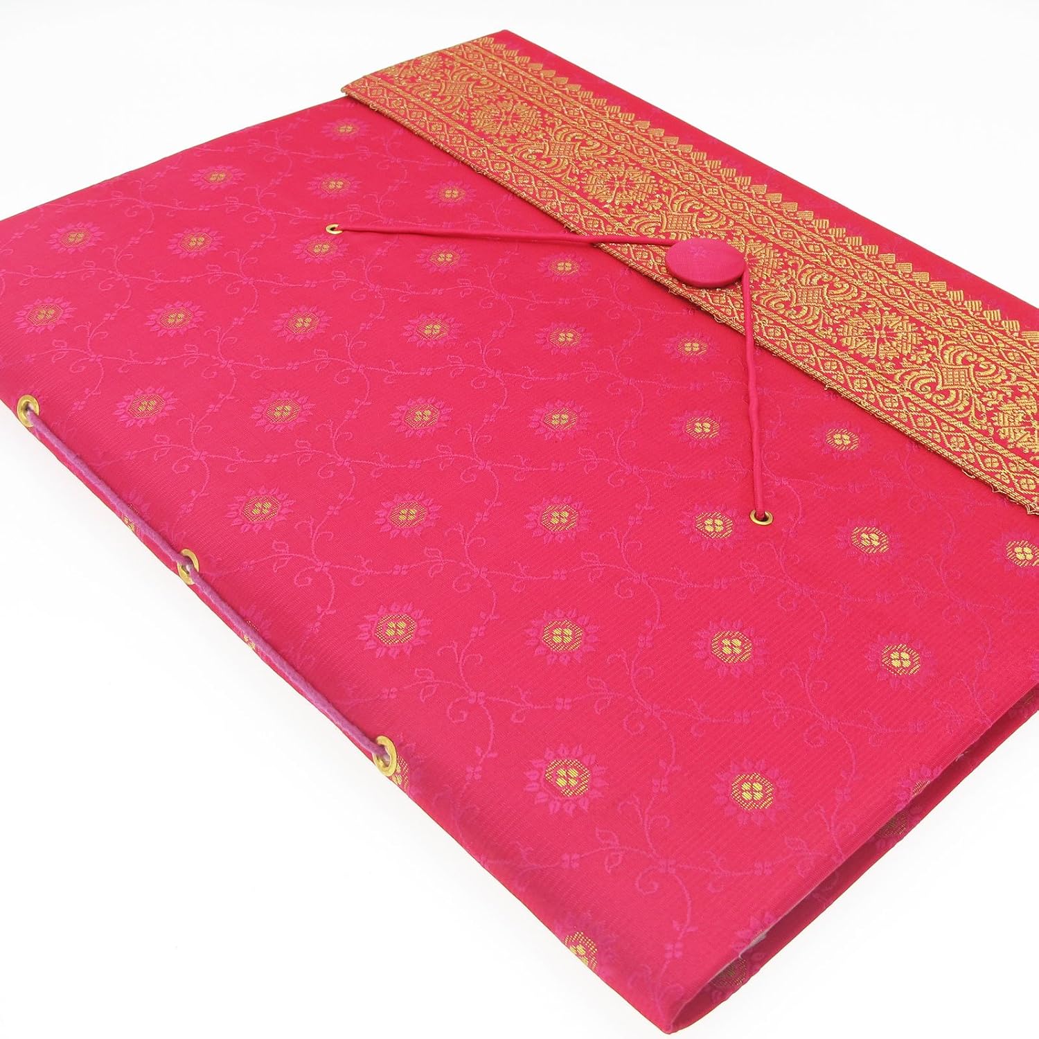 Sari Fabric Cover Photo Album Extra Large, Cerise, Medium - Image 4