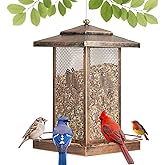 LBTING Bird Feeder for Outside, Metal Lantern-Shaped Bird Feeder, Squirrel Proof Wild Bird Feeders for Hanging Outdoor Garden Yard, Birds Pattern