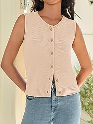 Sleeveless Sweater Tops for Women V Neck Button