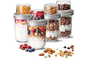 Large Capacity Overnight Oats Jars with Lids (4Pcs) Dual-Layer Chia Pudding Jars with Dry and Wet Separation Yogurt Parfait C