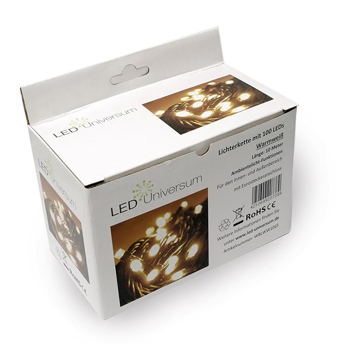 LED Universum WBLWW1065 LED Lichterkette warmweiß mit 100 LEDs Länge: 10 Meter (Stimmungsbeleuchtung spritzwassergeschützt, f