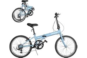 Max4out 20 inch Folding Bike,7 Speed Lightweight City Commuter,Foldable Bike for Adults with Aluminum Frame, Basket & Rear Rack, Step Through Collapsible Bike for Women Men Seniors