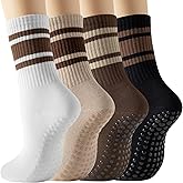BISOUSOX Pilates Socks with Grips for Women, Grippy Socks Woman Yoga Barre Crew Ankle Sticky Ballet Slipper Hospital