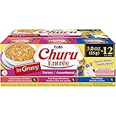 INABA Churu Entr&eacute;e in Gravy for Cats, High Moisture, Prebiotic Wet Cat Food, 3oz. Can, 12 Cans Total, Tuna &amp; Chicken Variety