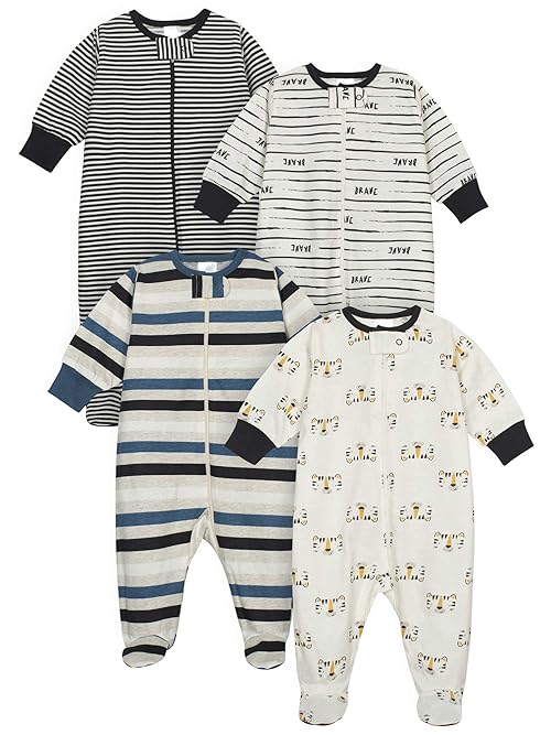 Onesies Brand baby boys 4-pack 'N Plays Footies and Toddler Sleepers, Tiger Blue, 0-3 Months US
