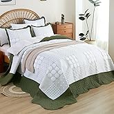 Oversized King Quilt Set Olive Green-128x120 California King Bedspread with 2 Pillow Shams-Exquisite Plaid Embroidery Bedding Comforter for All Season-Lightweight Coverlet Drop to The Floor
