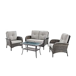 HUMMUH 4-Piece Patio Furniture Wicker Outdoor