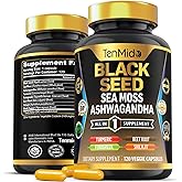 Tenmido Organic Black Seed Supplement - 8in1 Formula - Combine with Sea Moss, Ashwagandha, Turmeric, Fenugreek, Beet Root, Shilajit, and Black Pepper - 120 Vegan Capsules for 4 Months Supply