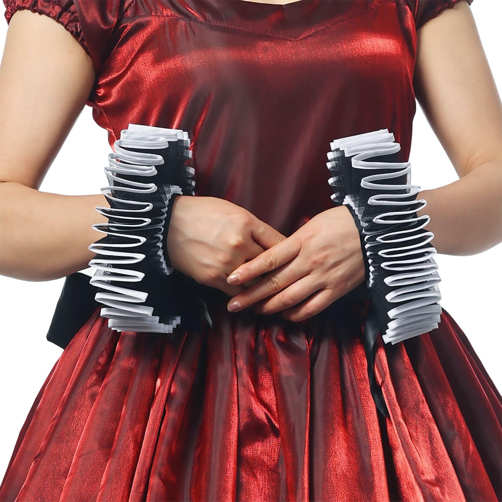 BPURB 2 Pieces Renaissance Tudor Elizabethan Ruffled Wrist Ruffs Clown Hand Cuff Arm Bands Victorian Costume Fancy Dress Accessories for Halloween Carnival