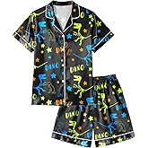 Fiodrimy Boys Pajamas Little Boys Satin PJS Set Short Sleeve Button Down Kids Silky Pajama Lounge Sleepwear Size 4-10