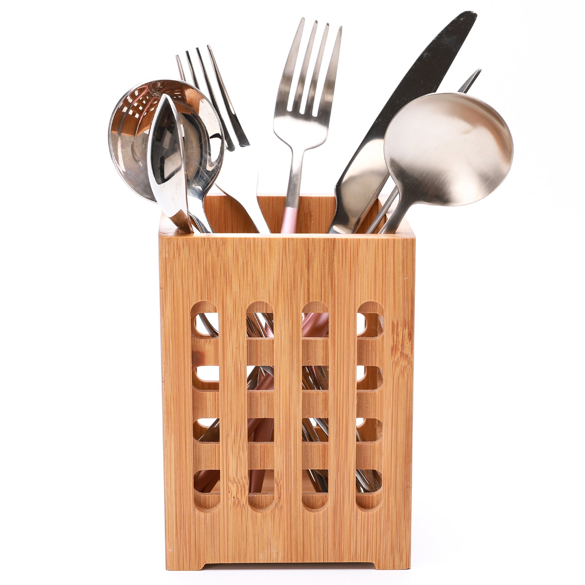 Well Weng Large Bamboo Utensil Holder 2 Pack Utensil Crocks Flatware