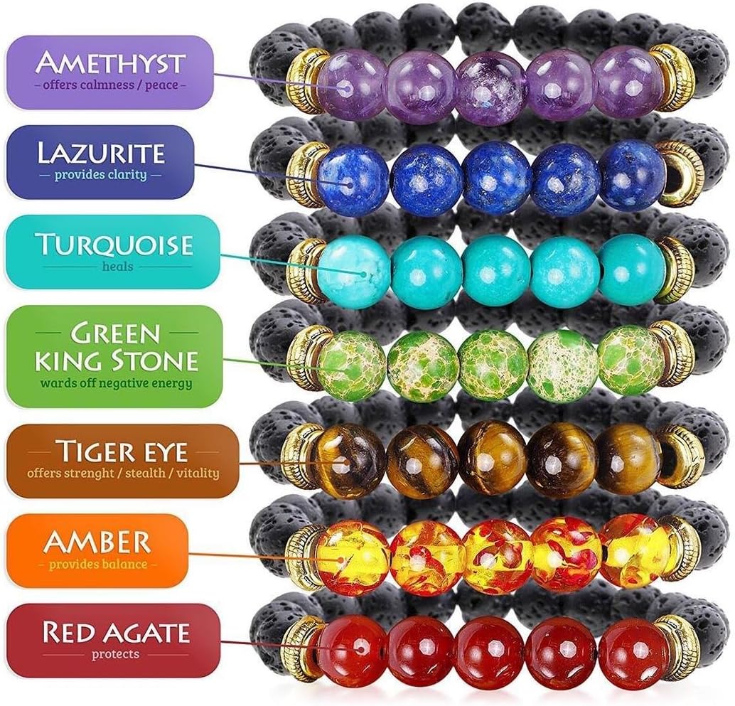 DREZZED Men Women Stone Beads Stretch Strand Bracelets Healing Therapy Bracelets Strand