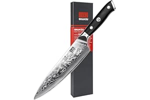 SHAN ZU Chef Knife 8 Inch Japanese Steel Damascus Kitchen Knife, Professional Kitchen Knives Sharp High Carbon Super Steel Kitchen Utility Knife