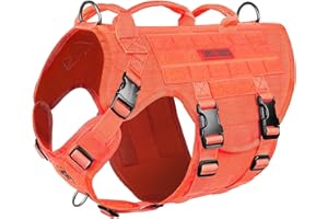 OneTigris Large Tactical Dog Harness, No Pulling Adjustable Dog Vest Harness, Heavy Duty Dog Harness with Handle, Large Hook and Loop Panels for Patch(Orange,L)