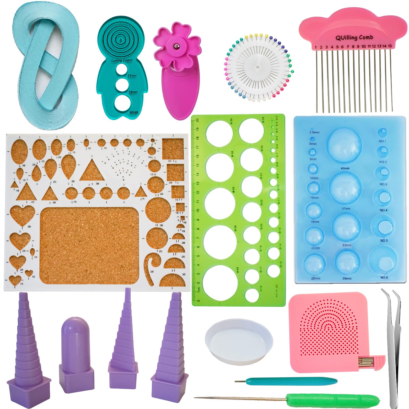 YROUHNAE 17Pcs Paper Quilling Tools Kit Paper Strips DIY Tool Set with Slotted Pen Knitting Board Quilling Board Comb Crimper Curling Coach Half Ball Board Template