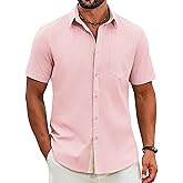 COOFANDY Men's Button Down Shirts Short Sleeve Casual Cotton Shirts Summer Beach Wedding Shirt with Pocket