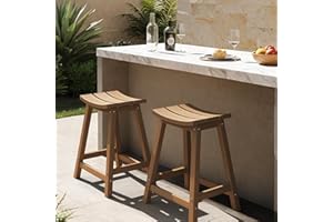 Ciokea 2 Set 24" Outdoor Bar Stools Heavy Duty HDPE Counter Height Bar Stools Weatherproof Patio Seats Modern Waterproof BarStools for Bar Deck Balcony Kitchen Counter Yard, Teak