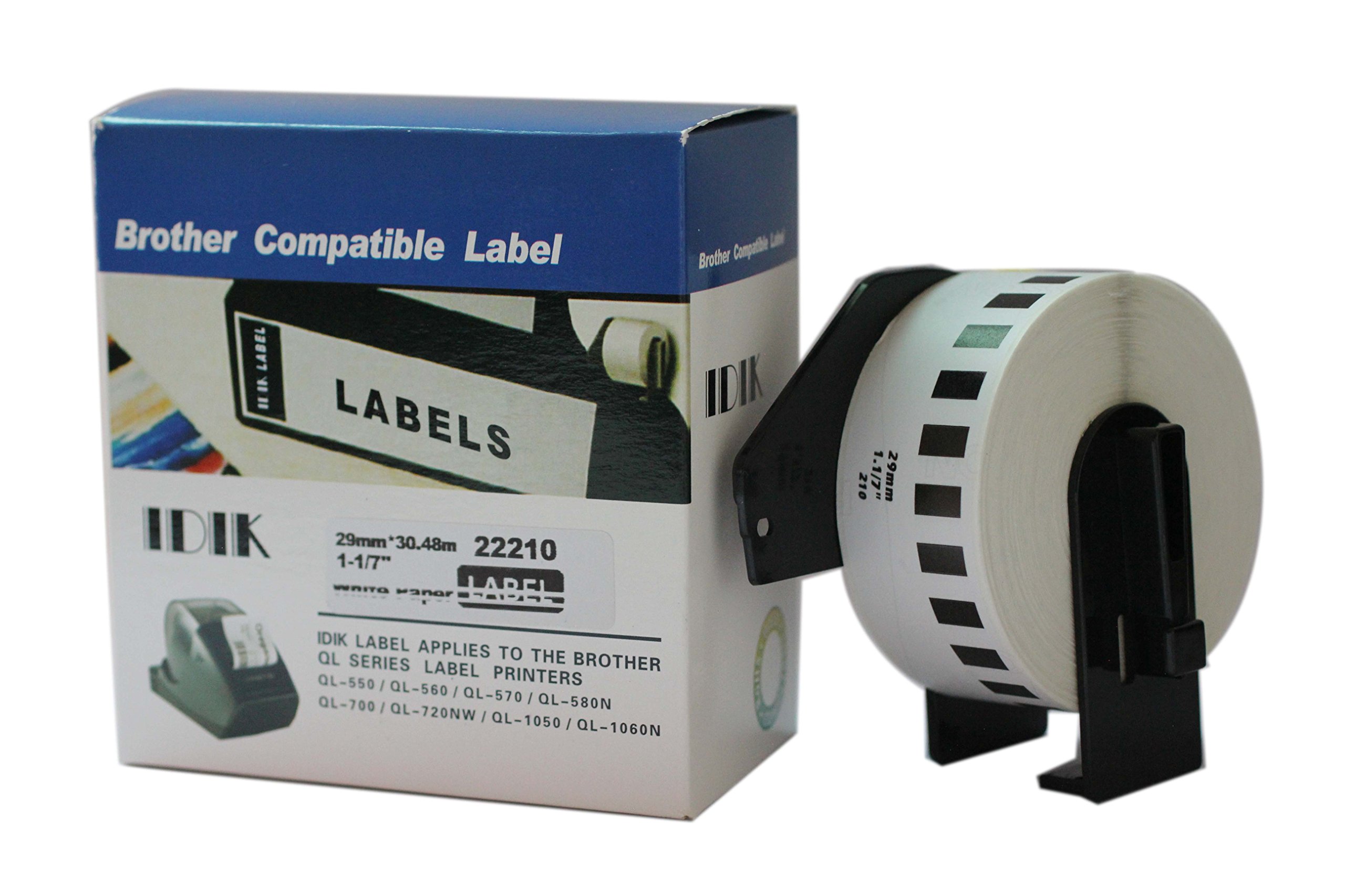 IDIK Compatible Brother DK-2210 Durable White Paper Tape Medium Width Tape 29mm x 30.48M Black Print on White
